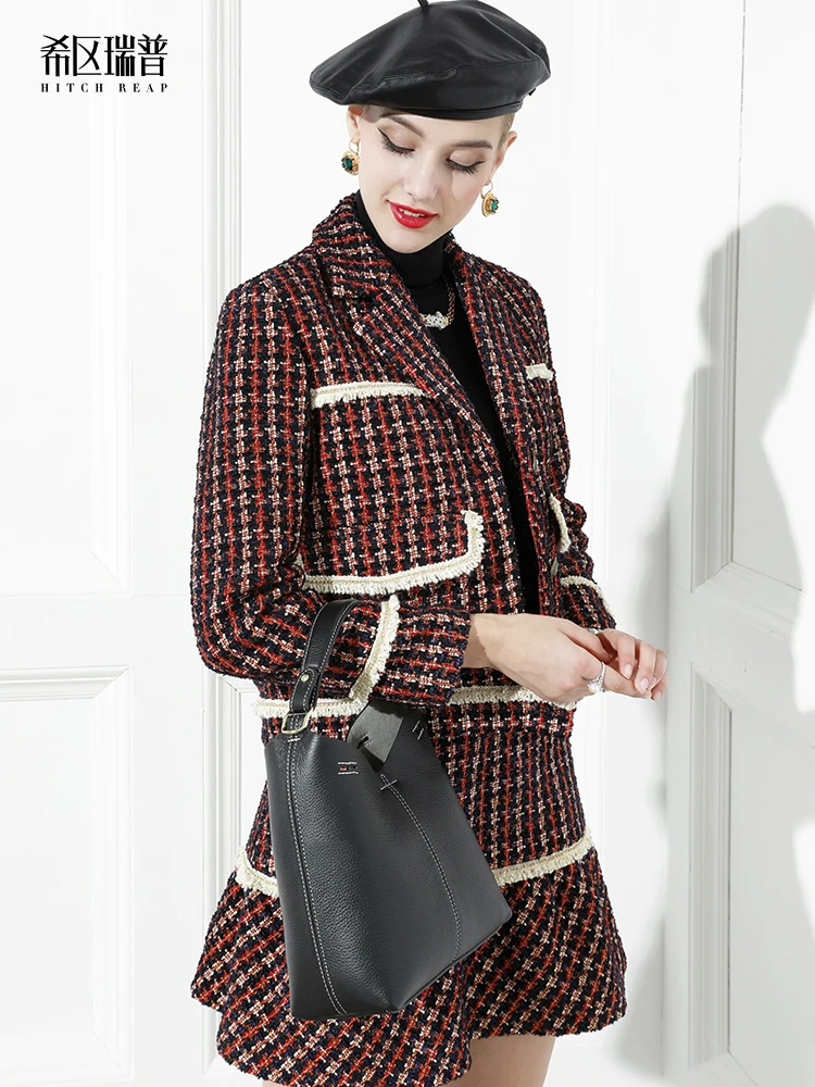 High End Small Fragrance Tweed Fashion Suit Short Coat A-Line Fishtail Skirt Spring Dress