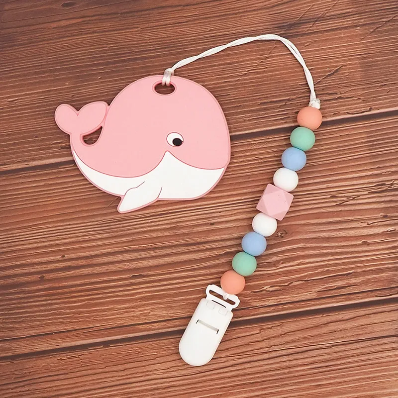 Chenkai 10PCS  Baby Silicone Whale Beads Teether Cartoon Fidget Toys Nursing Babies accessories newborn health Pacifier