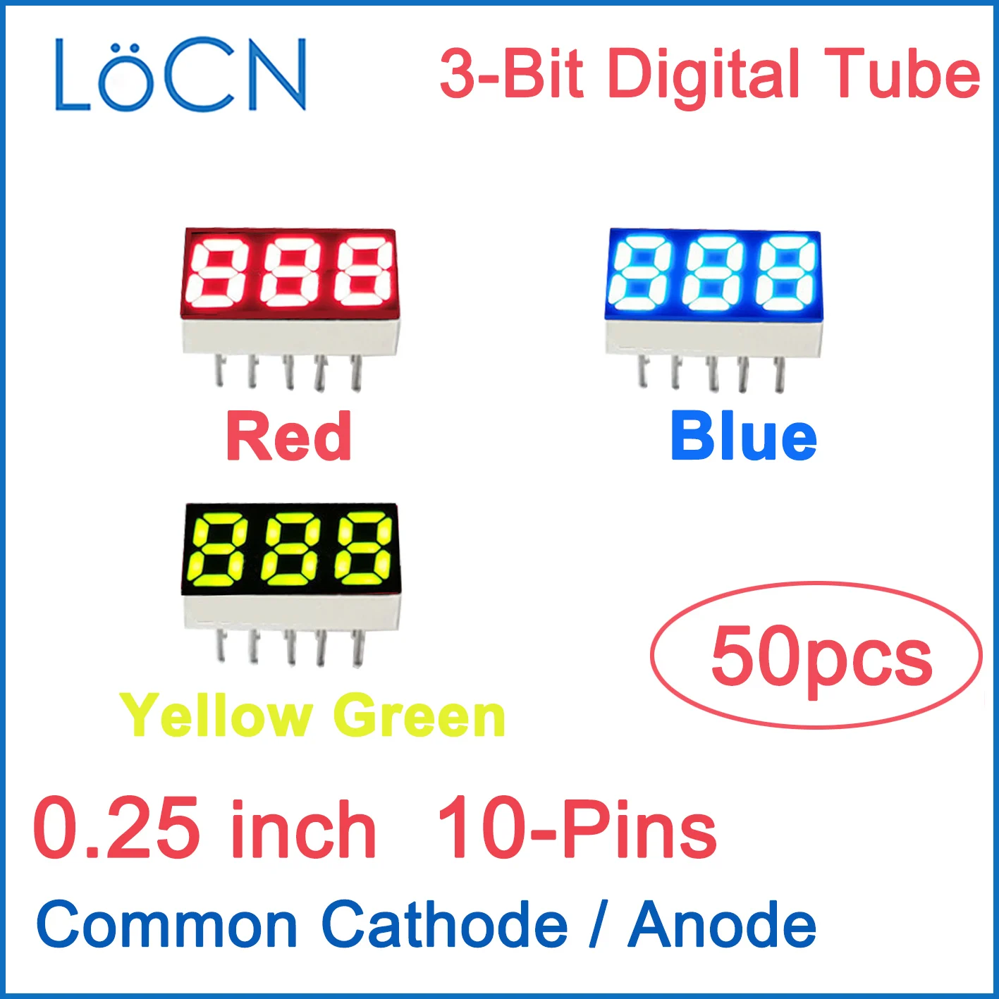 أنبوب رقمي بإضاءة LoCN ، عالي السطوع ، كاثود مشترك ، 3 بت ، 3 بت ، 3 بت ، 3 بت ، 3 بت ، أحمر ، أزرق ، أصفر ، أخضر ، أبيض ، شاشة عرض 50