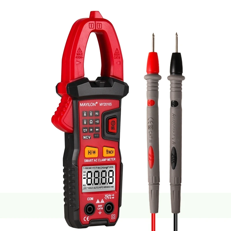 

MY2016S Digital Clamp Meter 600A AC DC NCV Detector Plier Ammeter Voltmeter Thermometer Ture Rms Beep Alarm Clamp Multimeter