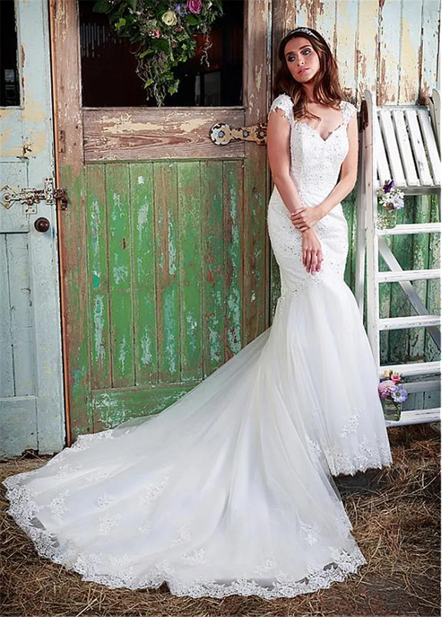 

Marvelous Tulle Sweetheart Neckline Mermaid Wedding Dresses with Sequins Lace Appliques Bridal Gowns