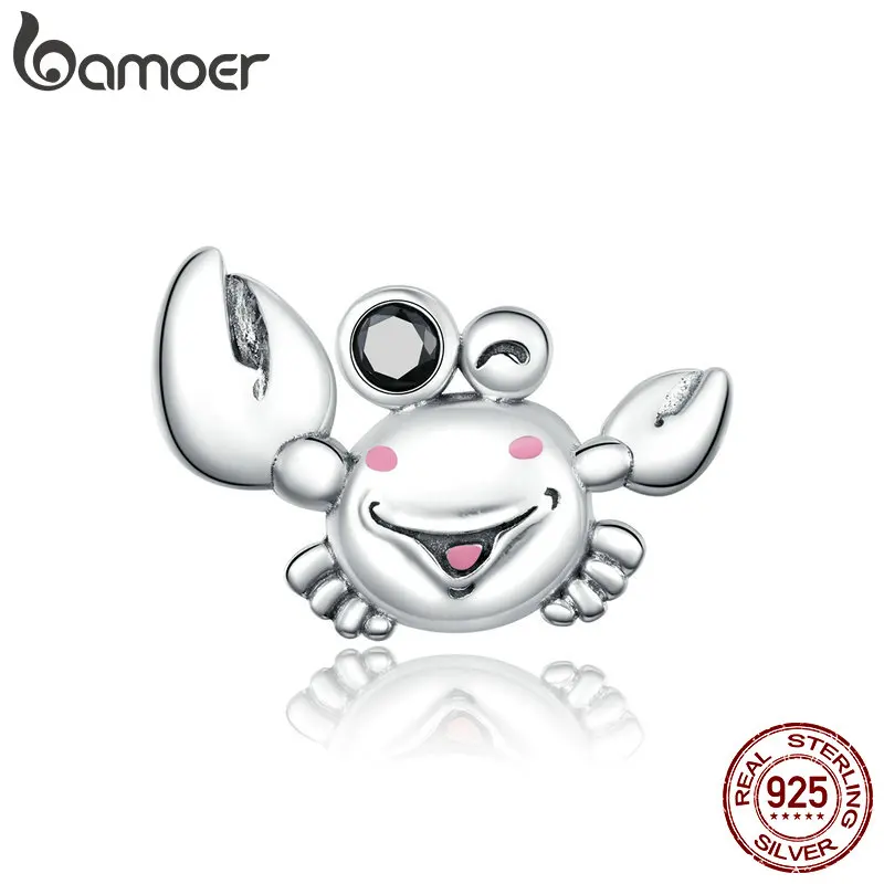 

bamoer 925 Sterling Silver Little Crab Charm for Original Bracelet or Bangle Silver 925 DIY Jewelry make Accessories SCC1655