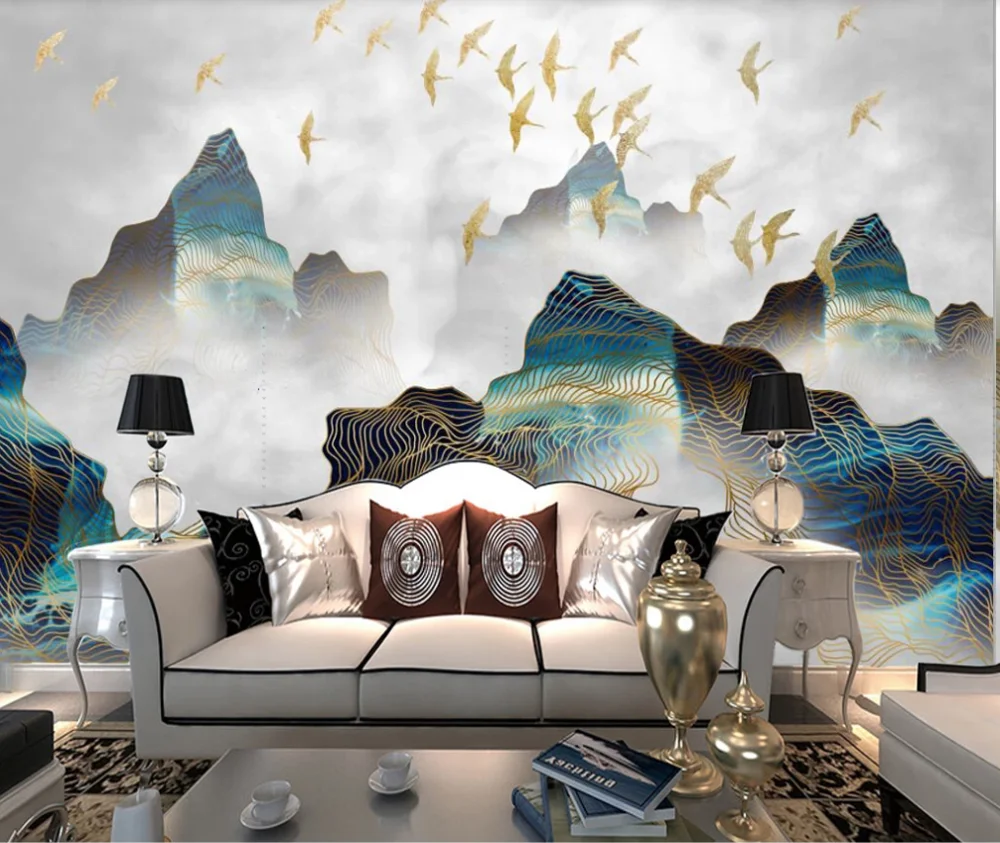 Papier peint mural 3D personnalisé, nouveau style chinois, encre abstraite, paysage, chambre à coucher, salon, mur de fond de télévision