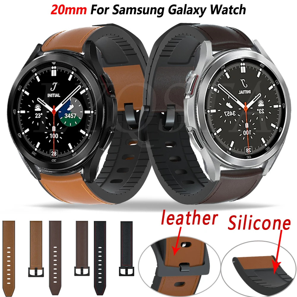 20มม.ซิลิโคนสายรัดข้อมือหนังสำหรับ Samsung Galaxy นาฬิกา Active 2 Smartwatch Galaxy Watch4 40มม.44มม.นาฬิกา pемешок ใหม่