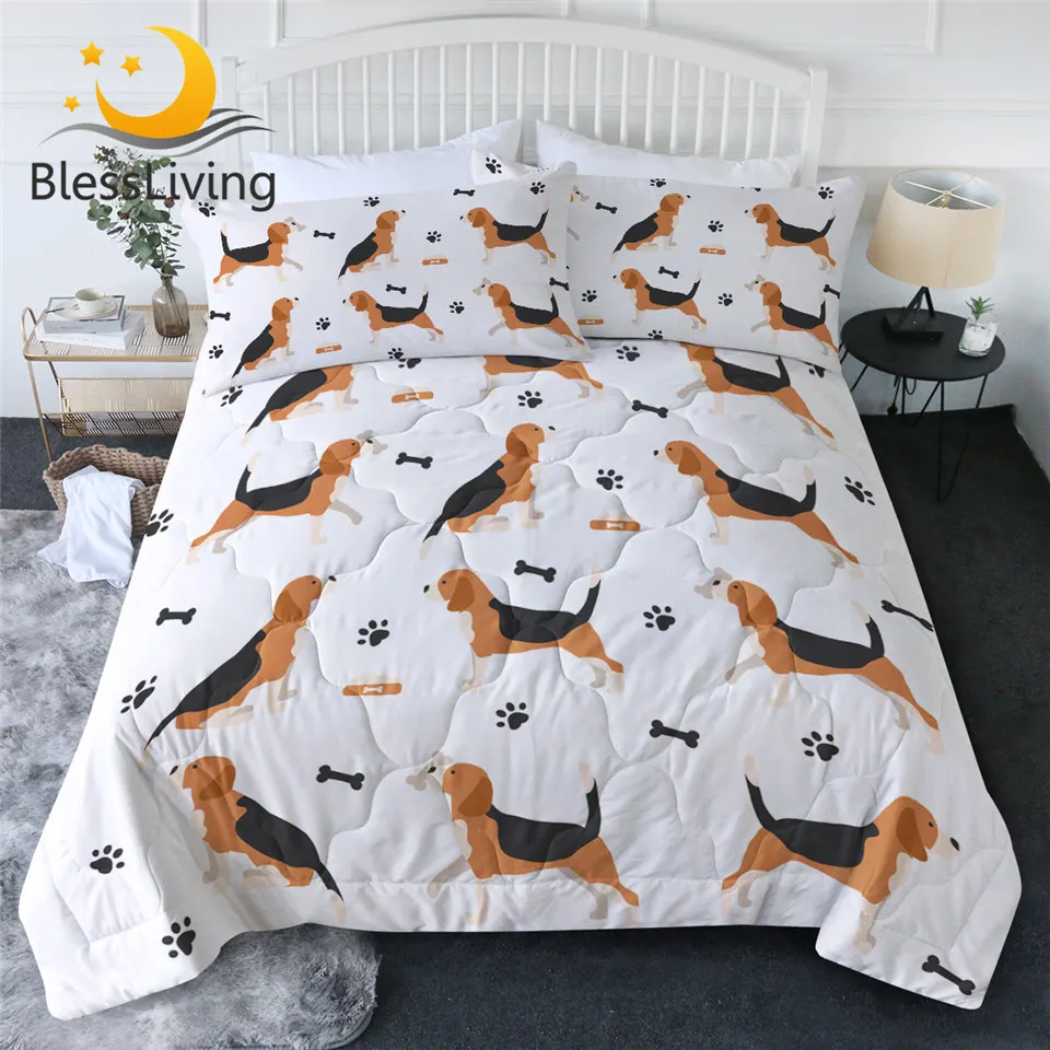 

BlessLiving Pet Dog Summer Quilt Set Paw Print Cool Blanket Cartoon Animal Queen Bedding Seamless Cute Puppy Couette De Lit 3pcs