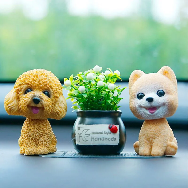 9cm Husky Teddy Pomeranian Car Shake Head Dog Ornaments Cute Nodding Decoration Gift For Car Interior Home Room Auto Accessories