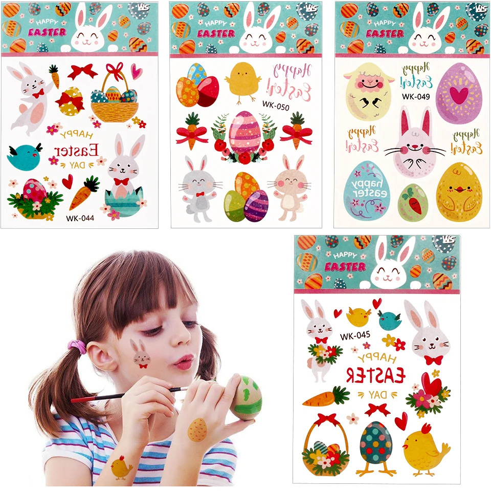 3pcs Lovely Temporary Easter Tattoo Sticker Eggs Rabbit Happy Easter Decoration Happy Birthday Party Girls Gifts