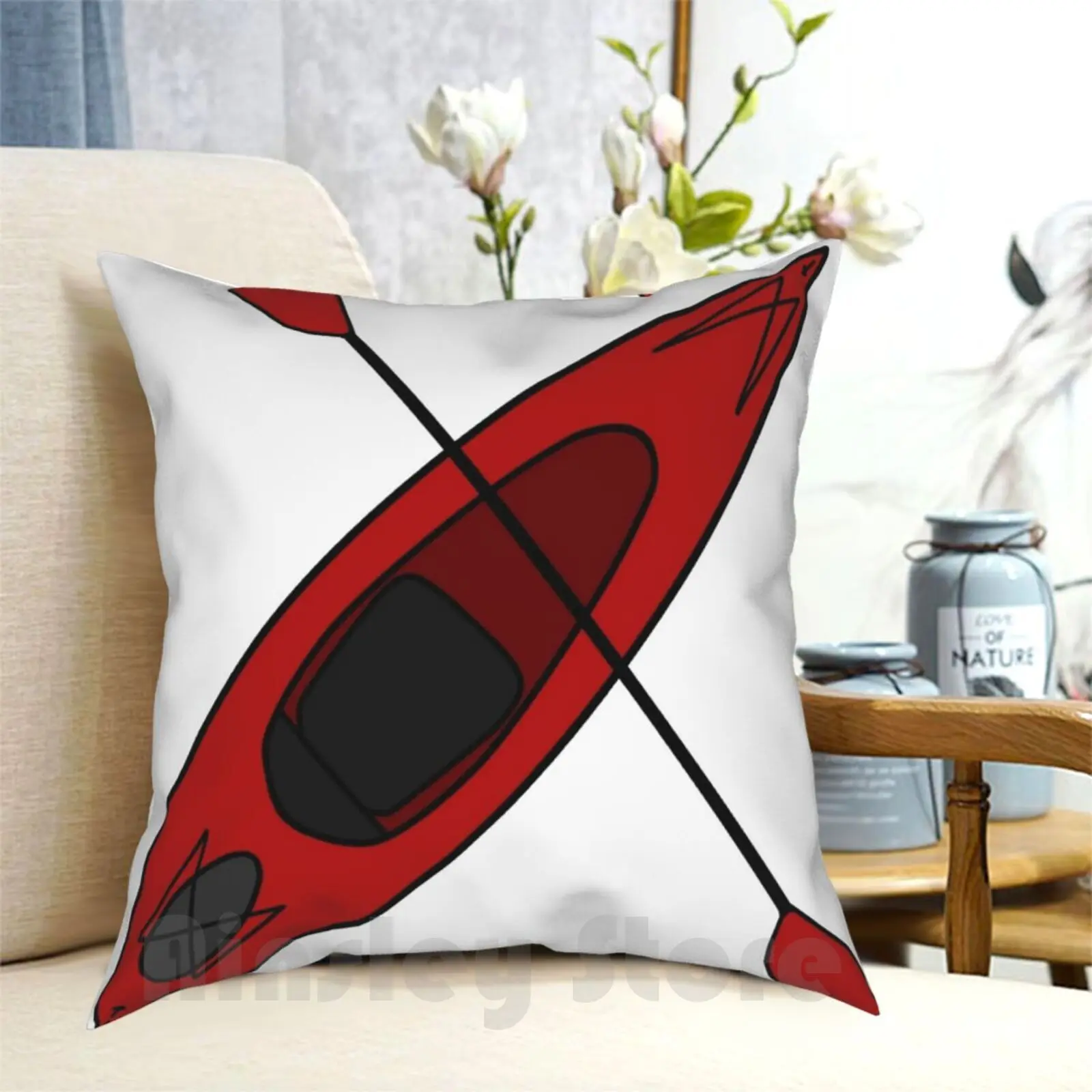 Red Kayak Pillow Case Printed Home Soft DIY Pillow cover Kayak Red Paddle Lake Life Water Sport