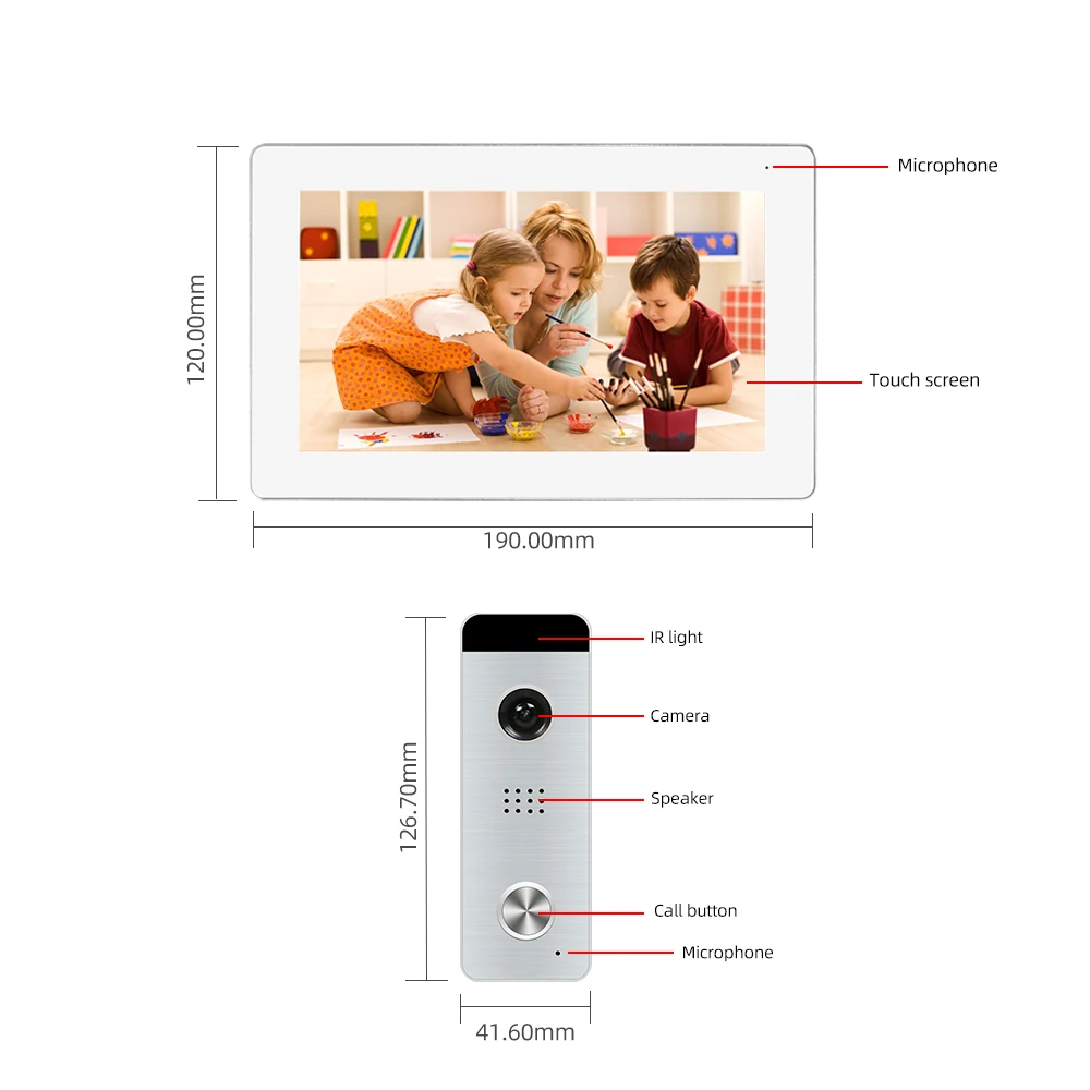 Sistem interkom Video pintar WiFi nirkabel AHD, ponsel pintar layar sentuh penuh dengan pintu kabel, membuka satu tombol