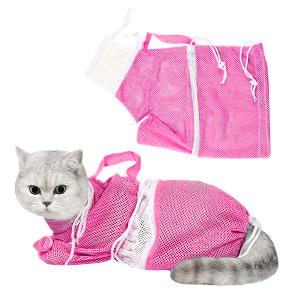 Borsa da bagno regolabile di quarta generazione Cat Shower Mesh Net Bag Kitten Bath Bag Grooming Kitty Wash Bag Pet Nail trim Ear Clean
