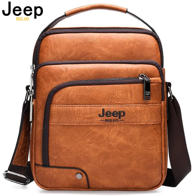 JEEP BULUO Brand High Quality Business Crossbody Tote Bags Man Leather Bags Male Cow Split Leather Handbag Messenger  For Men