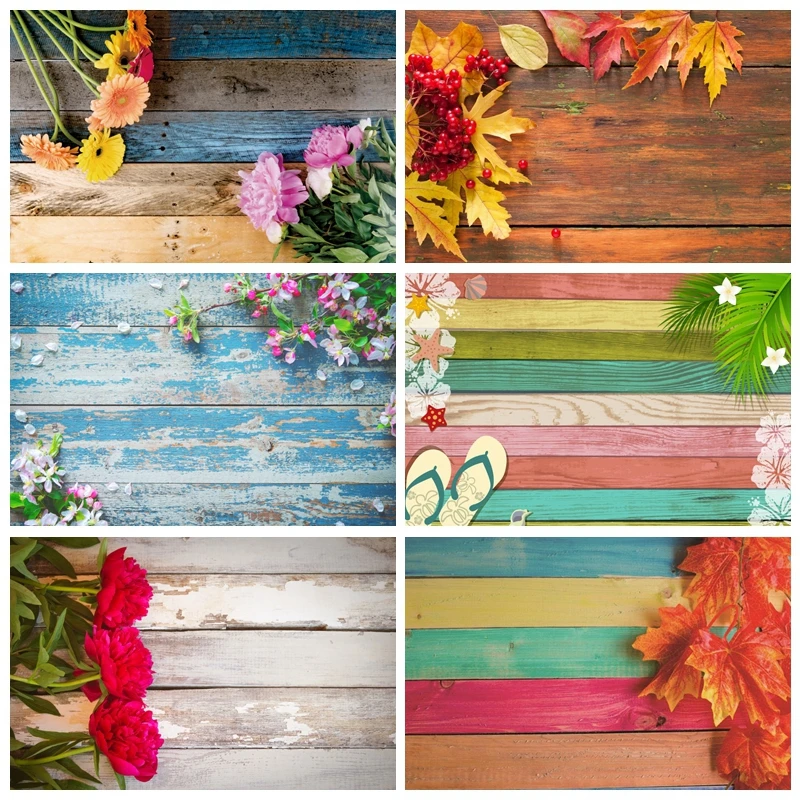 

Colorful Spring Flowers Wooden Board Hardwood Pet Doll Baby Newborn Portrait Photo Backdrop Photography Background Photocall