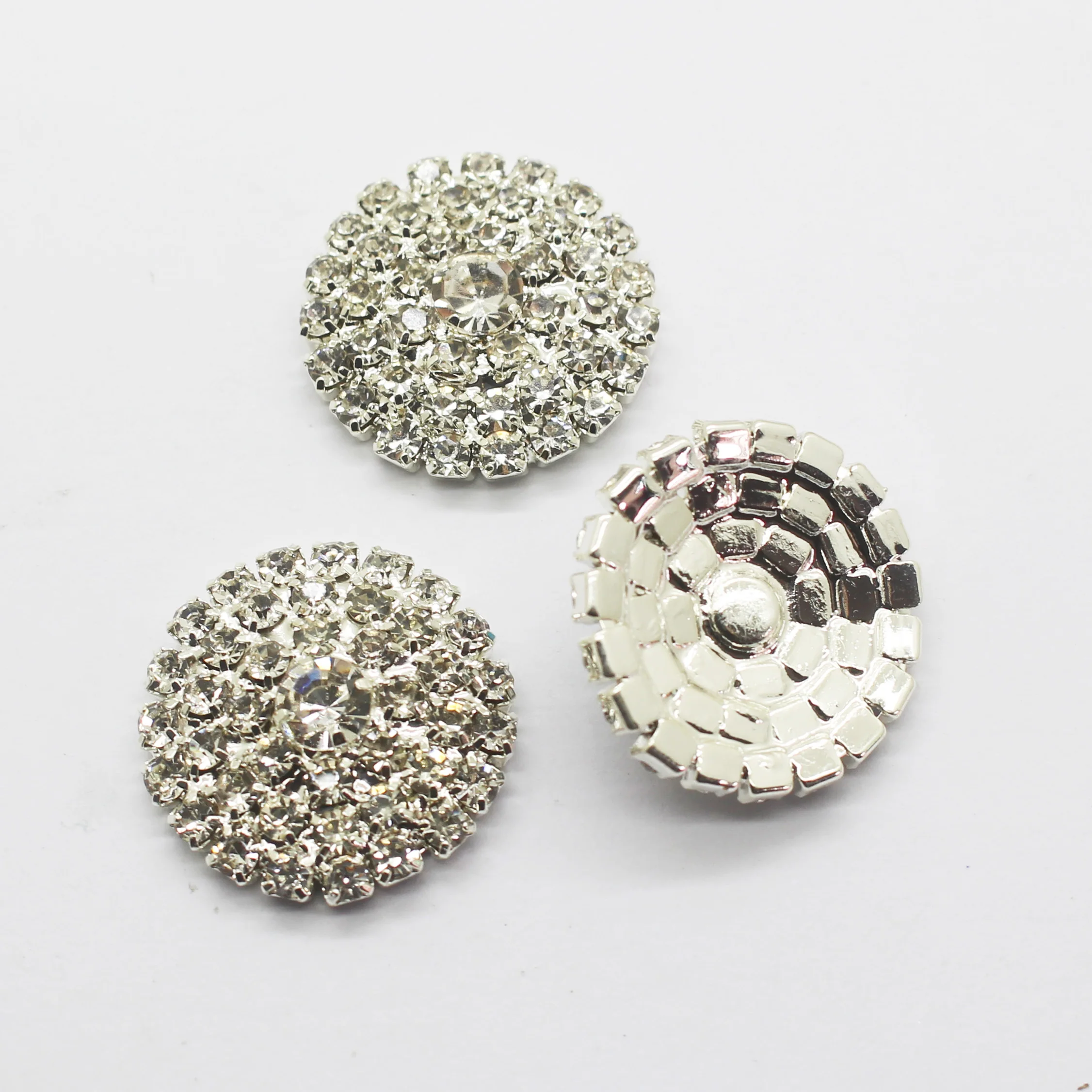 Shiny 10Pcs 24mm Flat back Round Crystal Rhinestone Buttons Silver/Gold Wedding Crafts Decorative Accessories For DIY Clothing