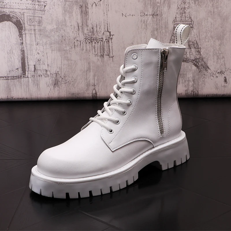 new arrival mens fashion stage nightclub dress platform boots black white shoes original leather boot handsome cowboy botas mans