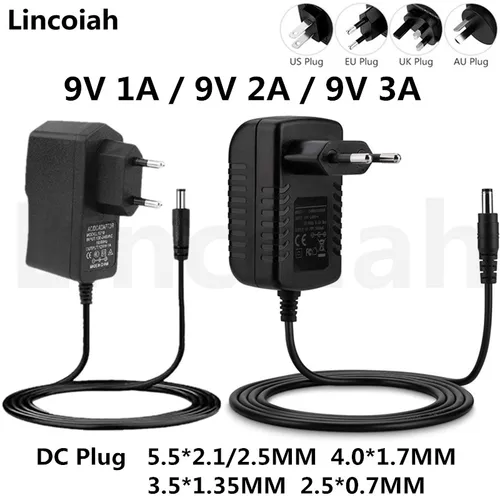 1 Uds adaptador de CA/CC DC 9V 1A 2A 3A AC 100-240V convertidor adaptador de corriente 9 V voltios 1000MA cargador fuente de alimentación enchufe UE EE. UU.