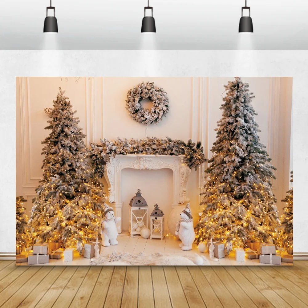 Laeacco Christmas Backdrops Luxury Royal Party Tree Fireplace Gift Candle Chic Wall Baby Photography Background For Photo Studio