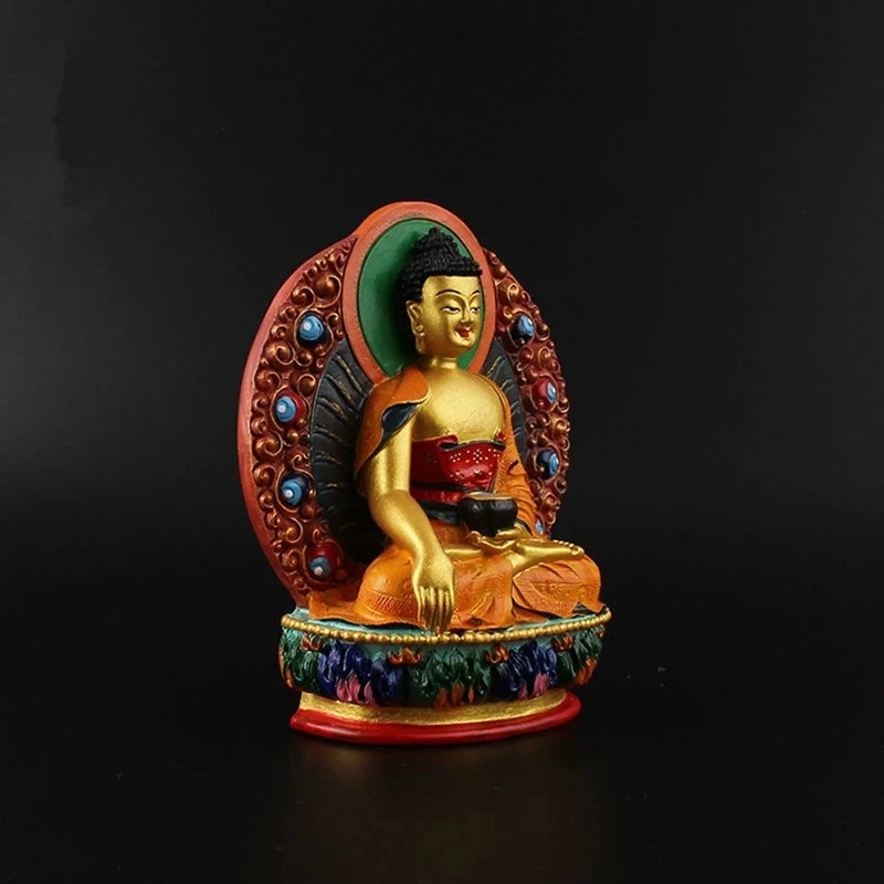 Sakyamuni Resin Buddha Figurine, Bodhisattva Delicate Hand Plated Buddhist Tranic Tibetan Treasure Figure Buddha Statue