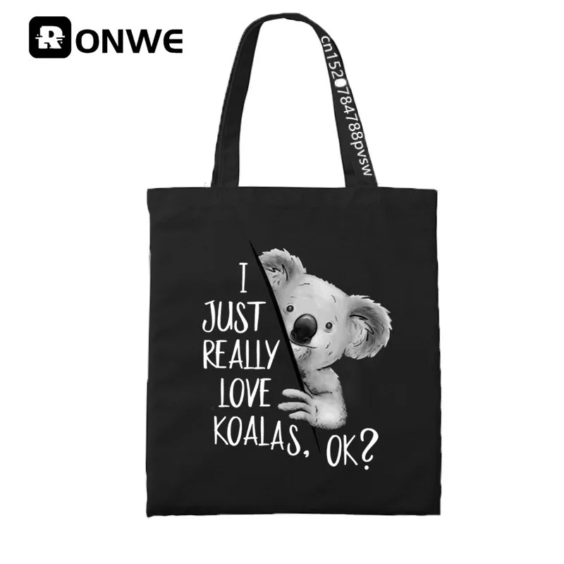 I Just Really Like Koalas,OK? Print Women Shopping Canvas Bag Female Girl Tote Eco 90s Style Shopper Shoulder Bags,Drop Ship