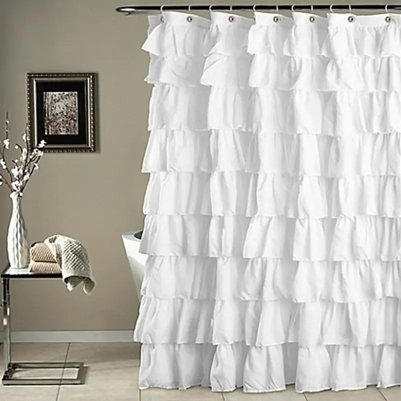 

17Plain Colour Waterproof Corrugated Edge Shower Curtain Ruffled Bathroom Curtain Decoration