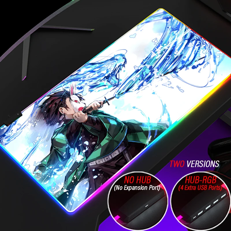 RGB XXL Gaming Mouse Pad Tanjirou Nezuko Custom Mousepad LED Backlit HD Anime Mat With HUB 4 Port USB Accessories