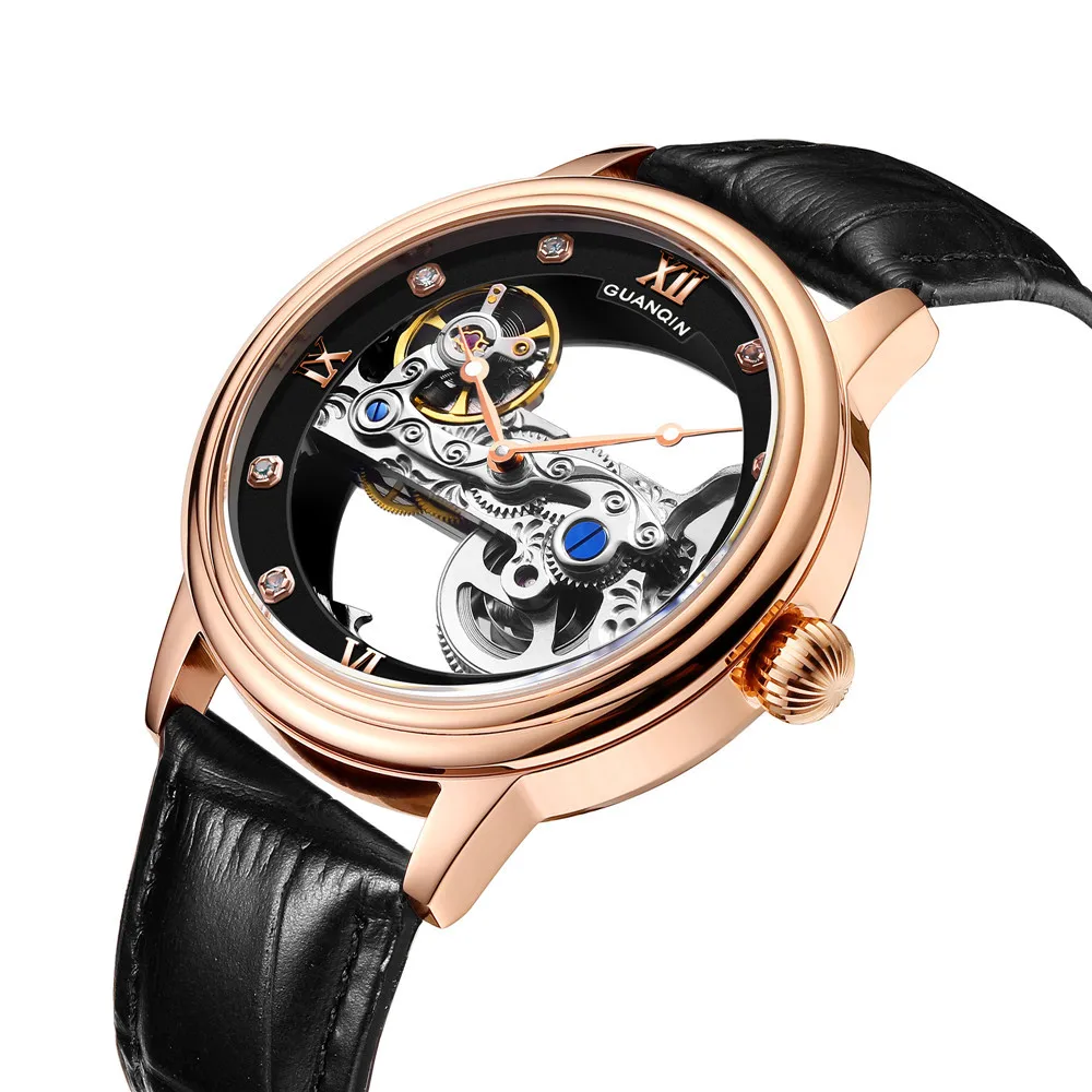 GUANQIN Luminous Mechanical Automatic Self-Wind Skeleton Men's Watch Tourbillon Luxury Top Brand Waterproof Sapphire Wristwatch