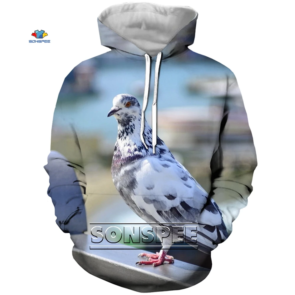 

SONSPEE Men's 3D Print Animal Bird Pigeon Hoodie Funny Hip Hop Sweatshirt Men Women Autum Long Sleeve Pullover Tops Oversized