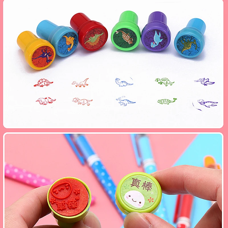 10pcs Children Toy Stamps Face Kids Seal Scrapbooking Stamper DIY Painting Photo Album Decor Cartoon Animal Dinosaur Seal