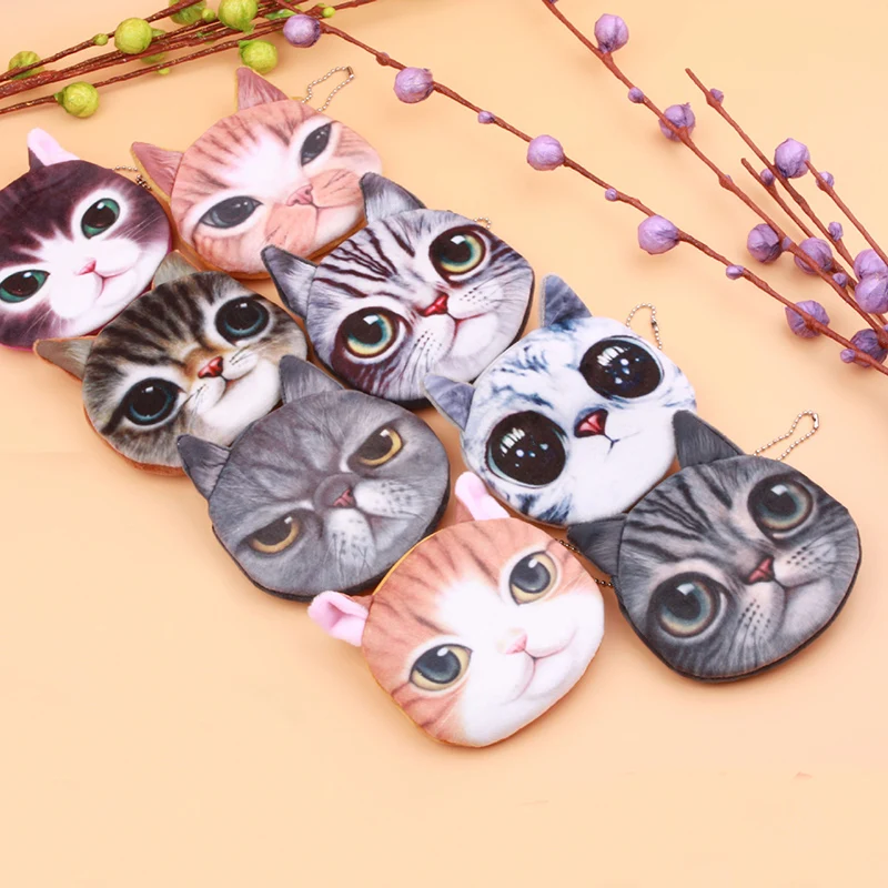 Cartoon cat wallet bag ladies cat face zipper mini coin purses cat children's purse plush bolsa de moeda coins pouch