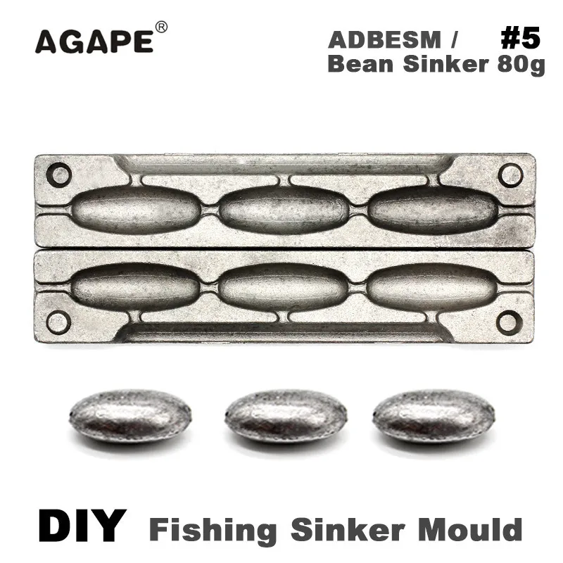 Agape DIY Fishing Bean Sinker Mould ADBESM/#5 Bean Sinker 80g 3 Cavities