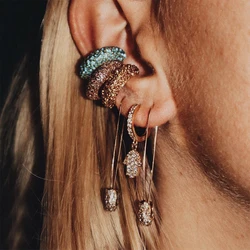 Boho Crystal Ear Cuff Brincos C Shape Colorful No Pierced Statement Earring for Women Charm Clip Wedding Jewelry 2019