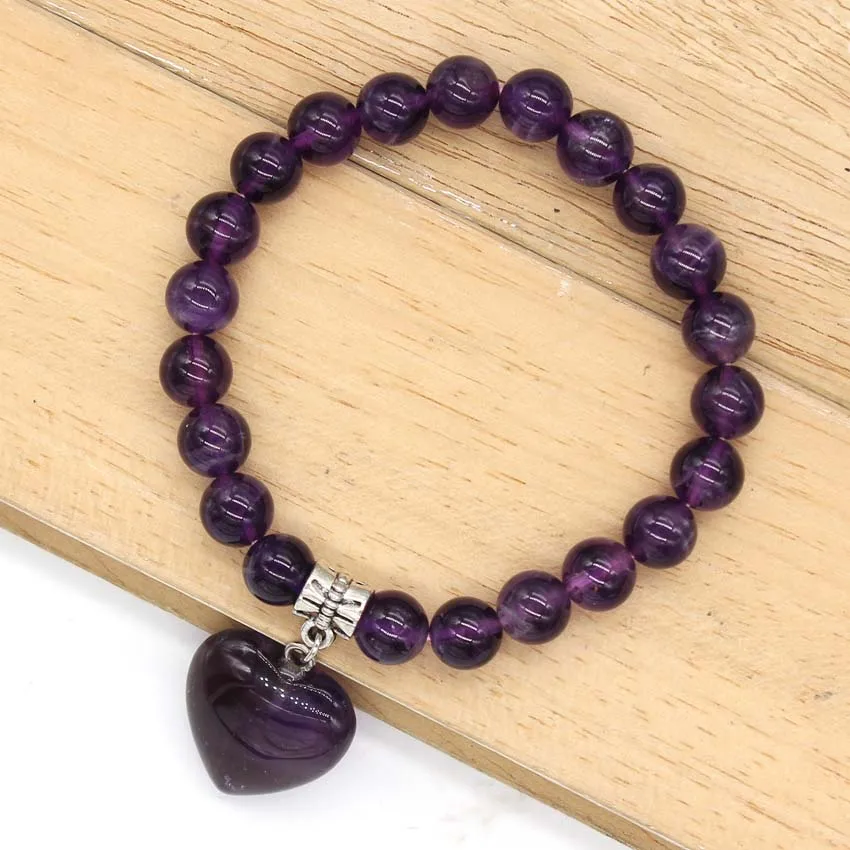 Crystal Bracelets Natural Amethyst Crystal Quartz Loose Round Beads Stone Bracelet For Anniversary Jewelry Women Men Girls