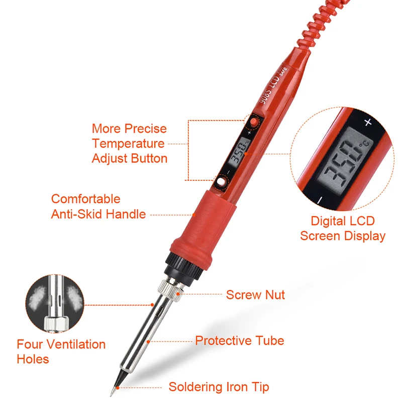 JCD 220V 110V 80W Electric Soldering iron LCD Adjustable Temperature Solder iron With quality soldering Iron Tips and kits 908S