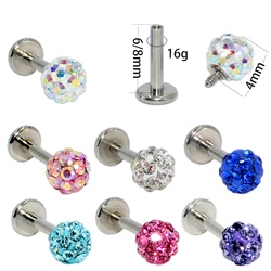 1Pc 16g CZ Crystal Ball Tiny Labret Bars Monroe Lip Ring Tragus Helix Earring Stud Cartilage Piercing Body Jewellry 6mm 8mm