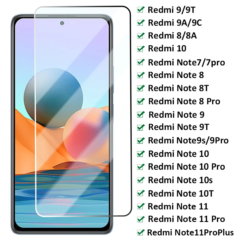 Vetro temperato per Xiaomi Redmi Note 11 10 8 9 Pro 10S 9S 7 9T 10T 8T Protezione schermo per Redmi 9 9T 10 9A 9C 8A Vetro