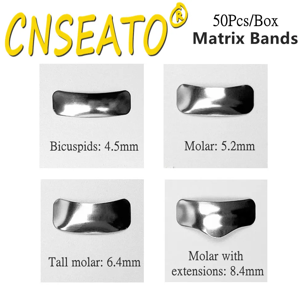 50Pcs Matrix Bands Dental Sectional Contoured Metal Matrices System Dentistry Teeth Matriz Band Resin Clamp Separating Ring Tool