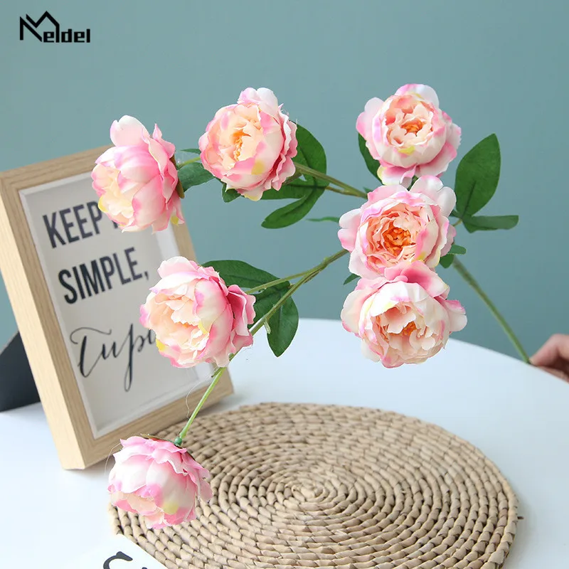 7 Kepala Buatan Peony Bunga Tangkai Panjang Sutra Bunga Peony Pernikahan Centerpieces Meja Rumah Dekoratif Bunga Gantung