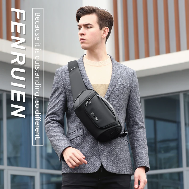 Fenruien 2021 New Crossbody Bag For Men Watertproof Male Shoulder Bag USB Charging Messenger Chest Bags Fit for 9.7 Inch iPad