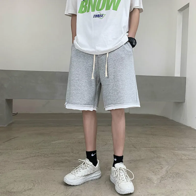 Men Casual Shorts Fake 2 Piece Elastic Waist Track Joggers Male Harajuku Unisex 3XL Streetwear Daily Students Korean Trendy Chic