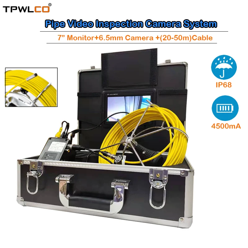 

20-50m Pipe 1000TVL Camera 6.5mm Camera Viewing Angle 65degree Waterproof Endoscope Industrial Inspection System 7" Monitor