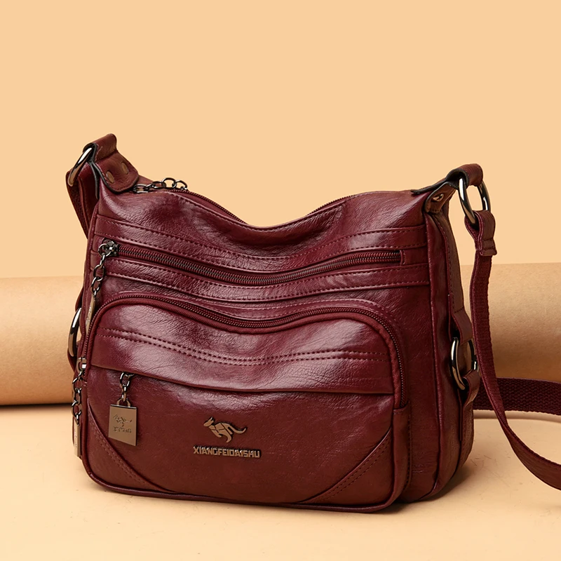 Sacs à bandoulière en cuir souple pour femmes, sacoche classique multicouche de bonne qualité, sac à main et bourse de luxe de styliste