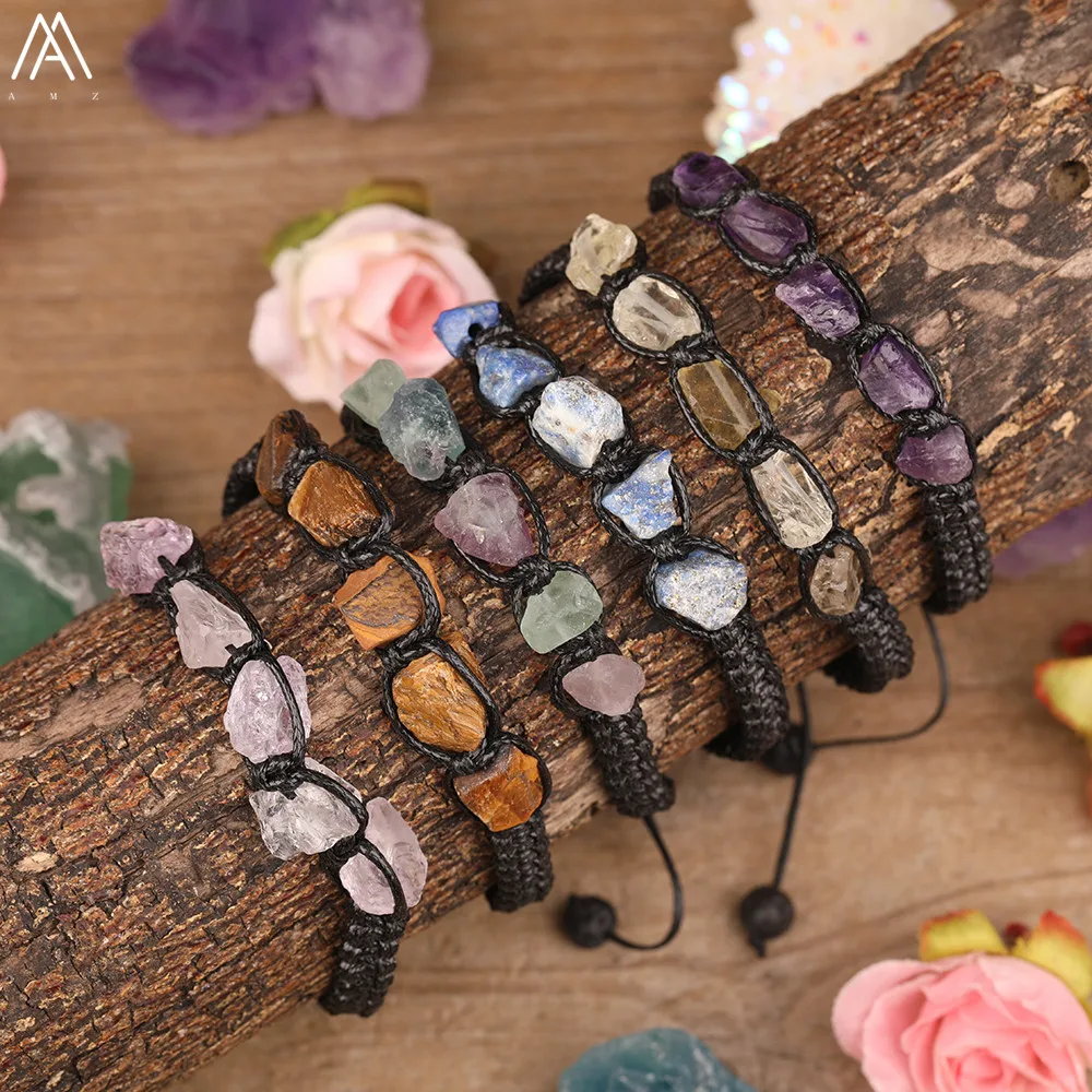Natural Black Tourmaline Chip Beads Knotted Braided Bracelets Women Adjustable Amethyst Bracelet Dropship