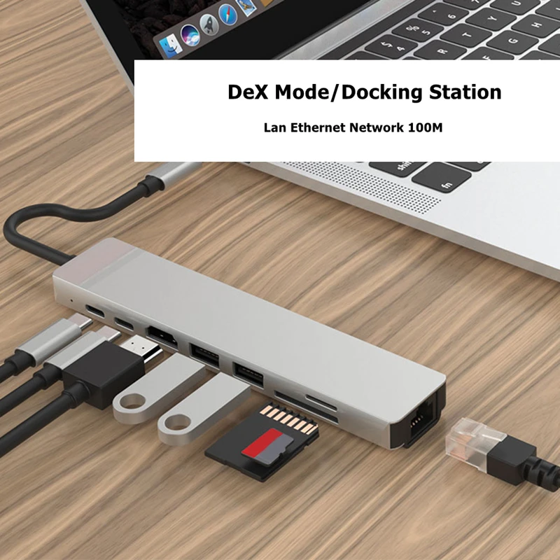 USB C Hub to RJ45 HDMI-compatible 4K USB 3.0 Type C Dock SD TF Card Reader Docking for MacBook Samsung S21 Dex TV Laptop Mouse