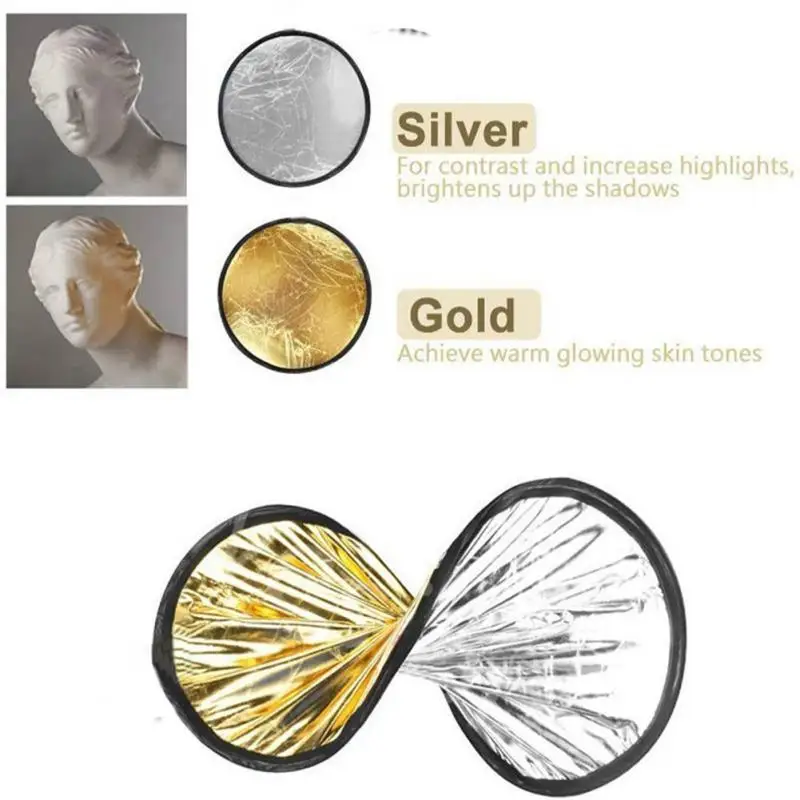 30cm Haltegriff Multi Faltbare Tragbare Disc Licht Reflektor Für Fotografie Studio Diffuers Reflektor 2 In 1 Gold Und Silber