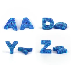 1pc 50pcs 26 Alphabet Letters Beads for Jewelry Making Synthetic Opal Blue Charms