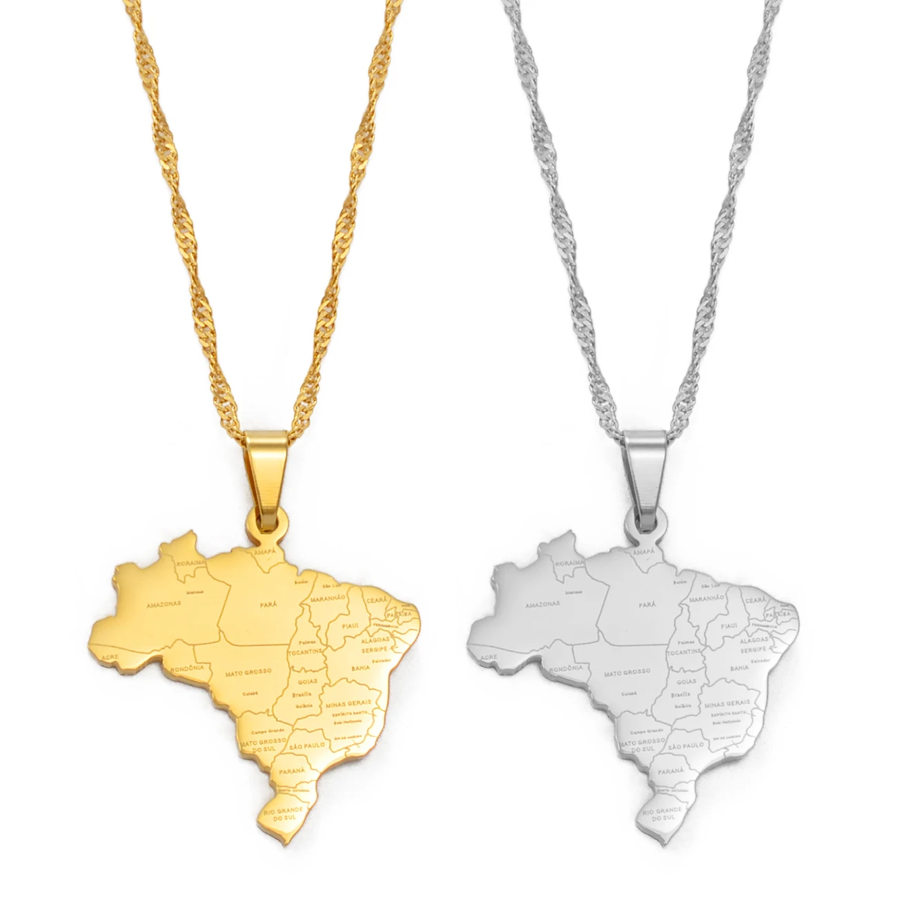 Anniyo Brazil Map With City Name Pendant Necklaces Brasil Maps Jewelry #265721