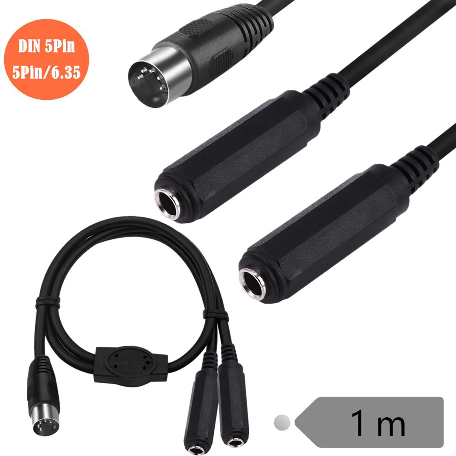 MIDI DIN 5-контактный штекер на 2 гнезда 6,35 мм 1/4 дюйма TRS Стерео Y-разветвитель Клавиатура Гитарный динамик Аудио адаптер AMP Кабель