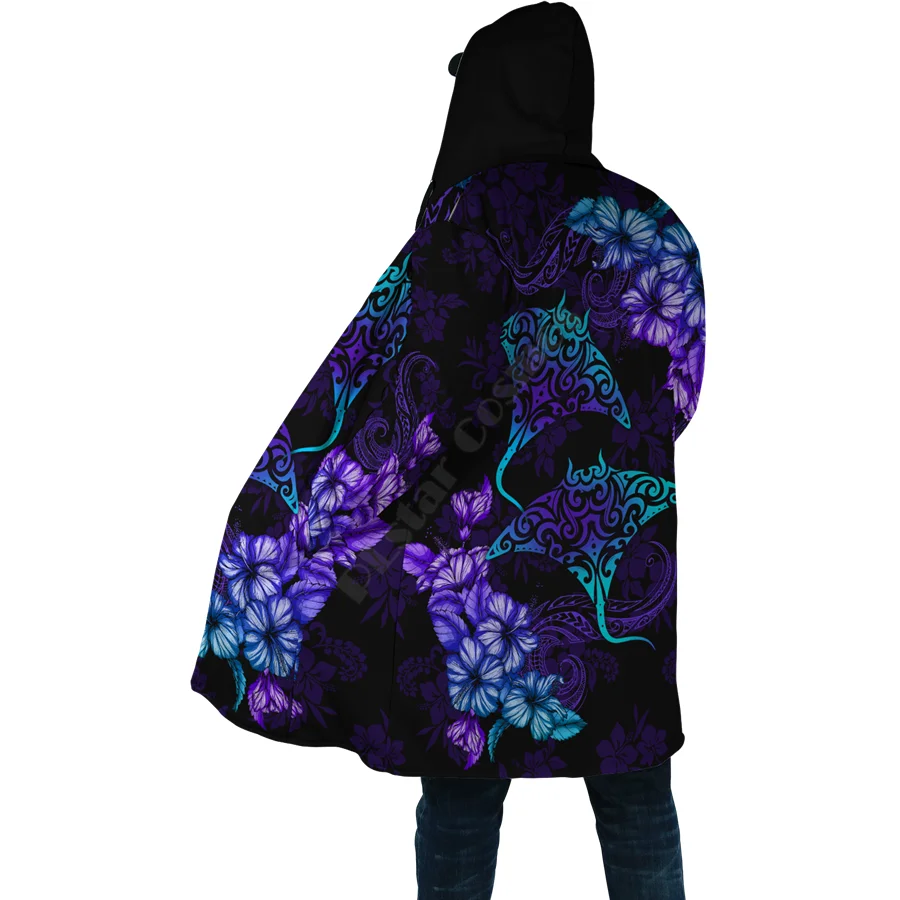 Beautiful Ray Hibiscus Hawaii 3D All Over Printed Hoodie Cloak for Men and Women Winter Fleece Wind Breaker Warm Hood Cloak