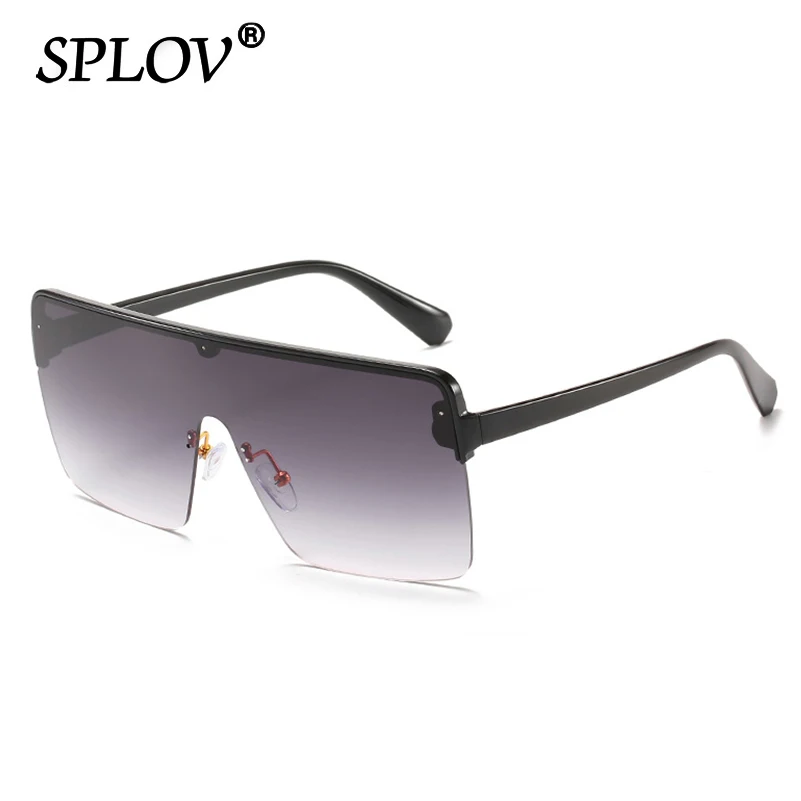 New Big Frame Women Sunglasses Men One Piece Square Sun Glasses Half Frame Gradient Lens Retro Driving Shades UV400