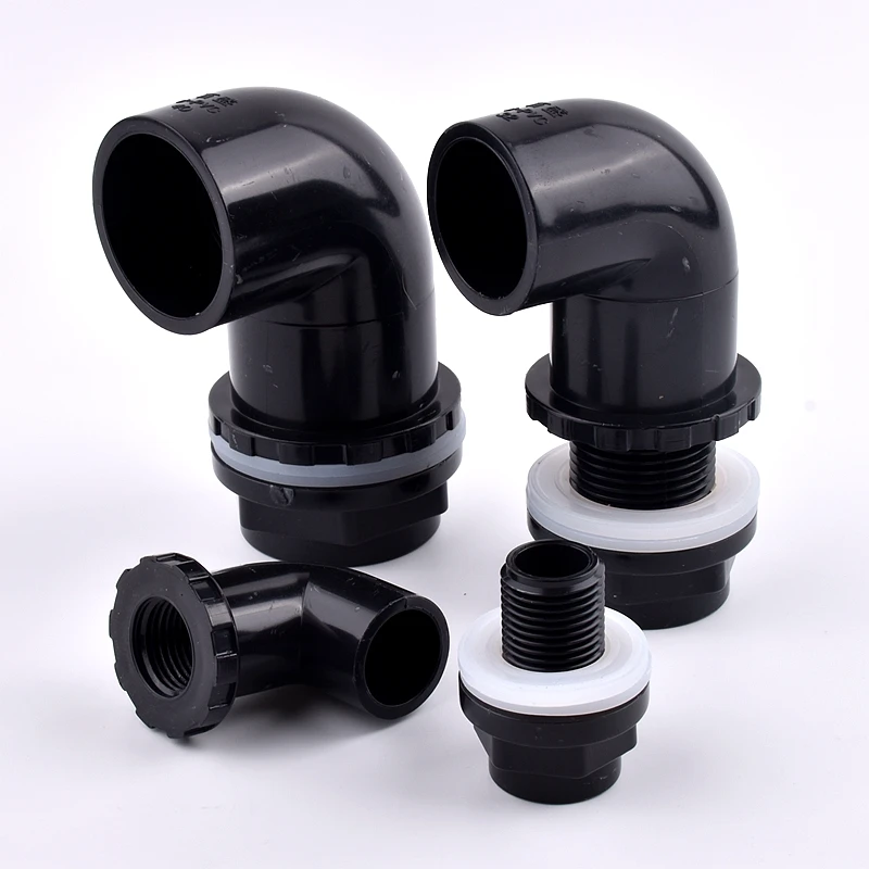 Black I.D 20~50mm PVC Pipe Aquarium Fish Tank 90° Elbow Drainage Connector Overflow Thread DIY Water Tank Inlet Outlet Joints