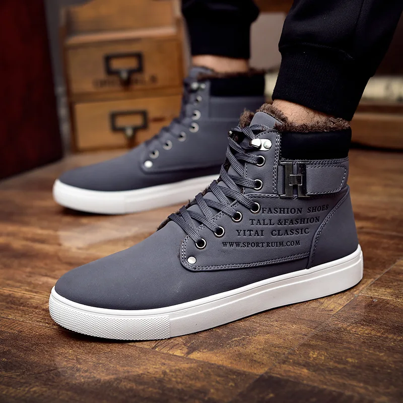 2020 Hot Men Shoes Fashion Warm Fur Winter Men Boots Autumn Leather Footwear For Man New High Top Canvas Casual Shoes Men856